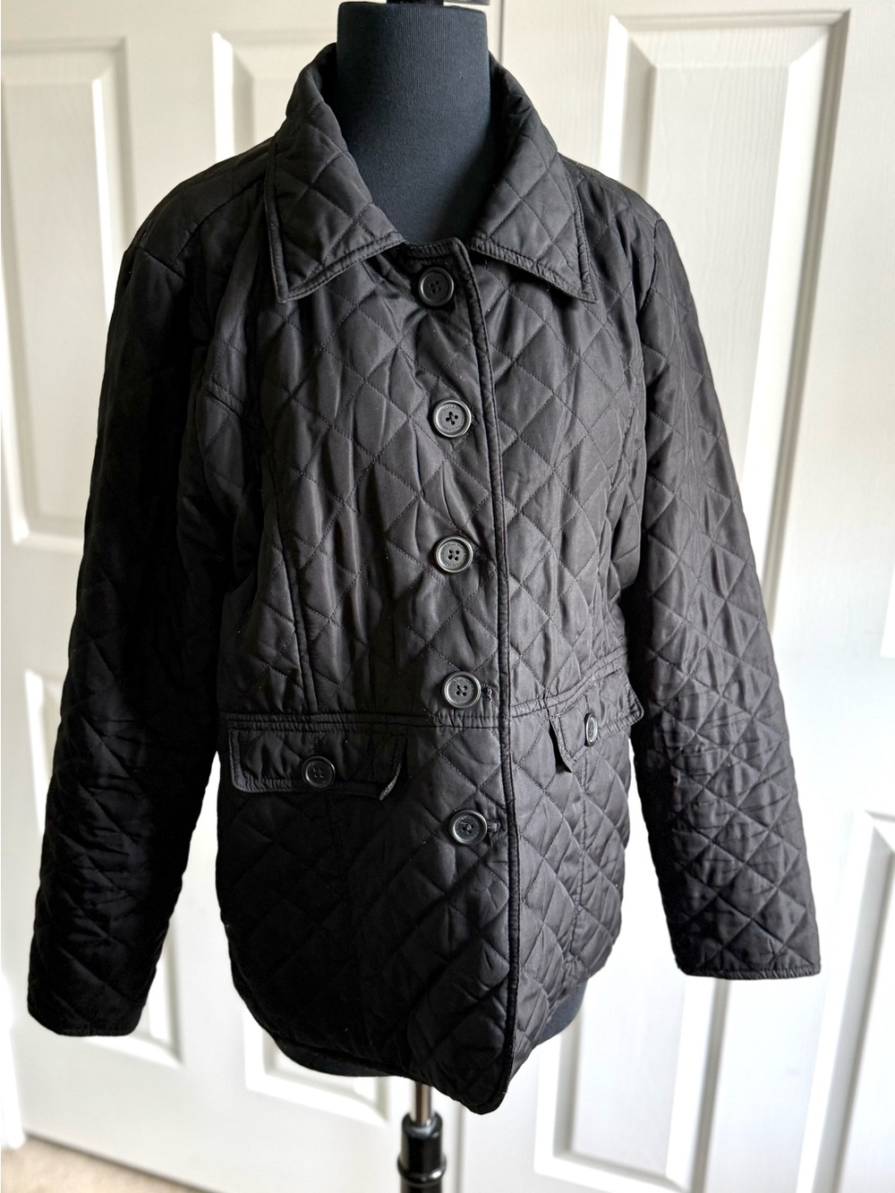 Valerie Bertinelli Black Quilted Button-Front Puffer Jacket
